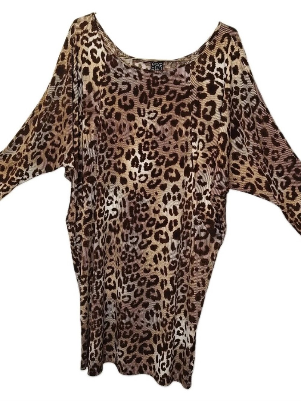 Clara Sun Woo Oversized 1X Fall Dolman Dress Leopard Slouchy Tunic Lagenlook